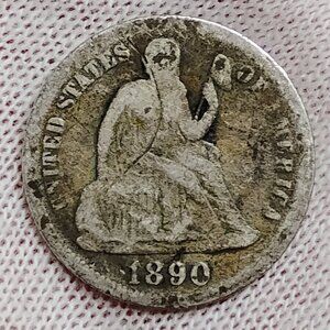 Vintage 1890 Seated Liberty Dime 10 Cents Key Date Antique US Silver Coin